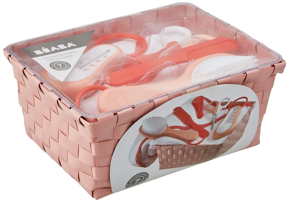b-aba-toilettenkorb-orange-5-teiliges-baby-pflege-set-mit-badethermometer-schere image 1