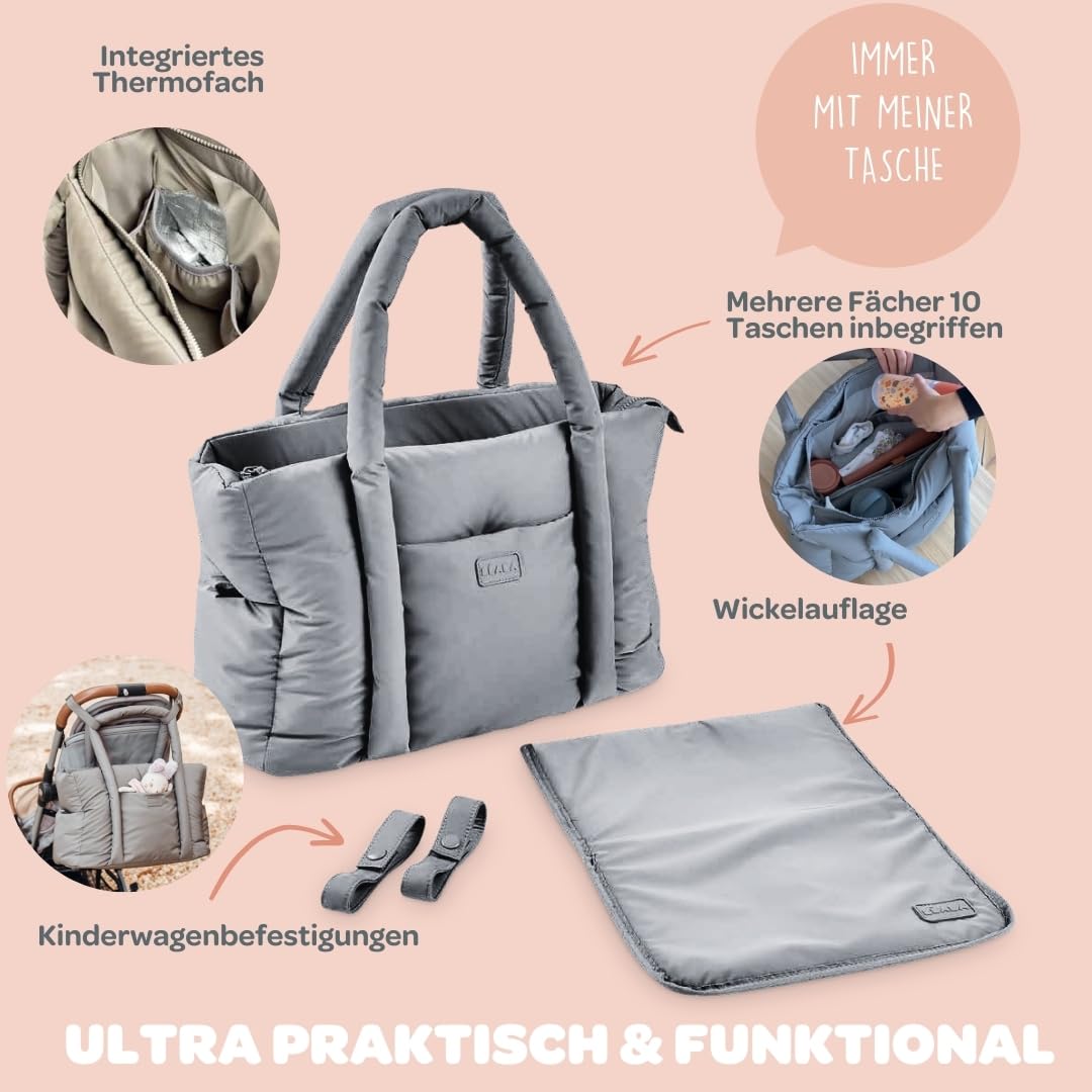 b-aba-paris-puffy-wickeltasche-gesteppte-wickeltasche-mit-10-taschen-kinderwagen image 5