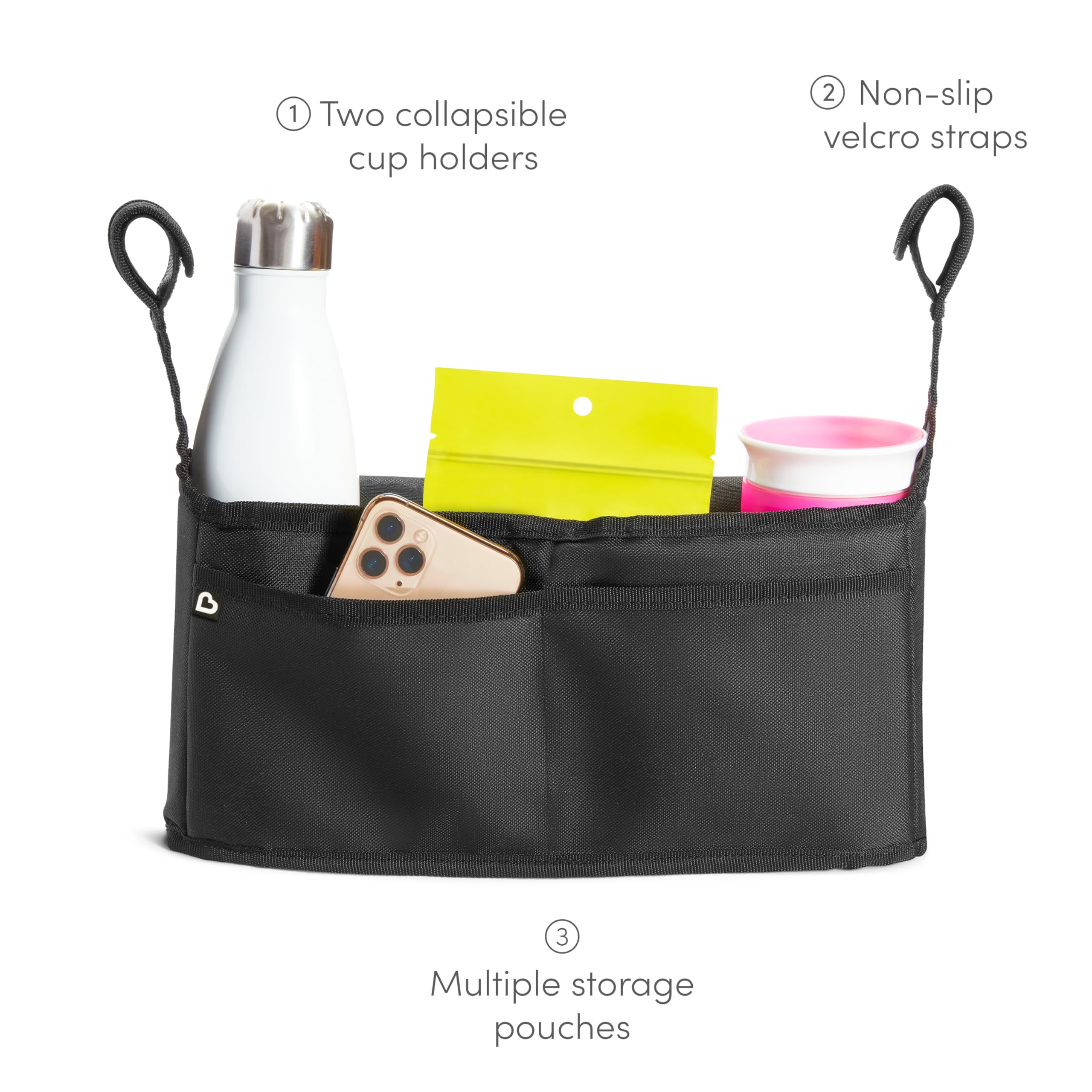 munchkin-kinderwagen-organizer-mit-2-tassenhaltern-universal-fit-mit-rutschfeste image 2